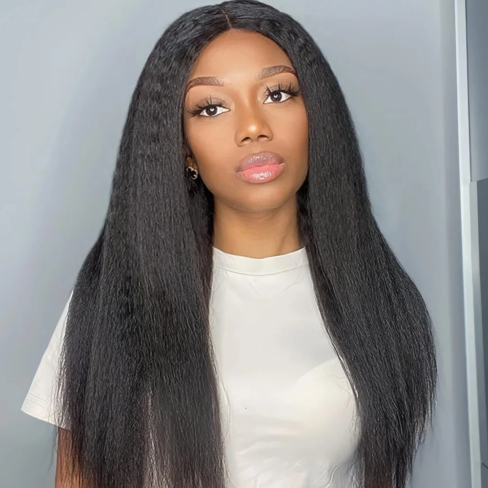 

Накладной парик из натуральных волос Kinky Straight, готовый к носке, с V-образной частью, предварительно прорезанный, для женщин, плотность 220%, натуральный цвет, 32 дюйма.