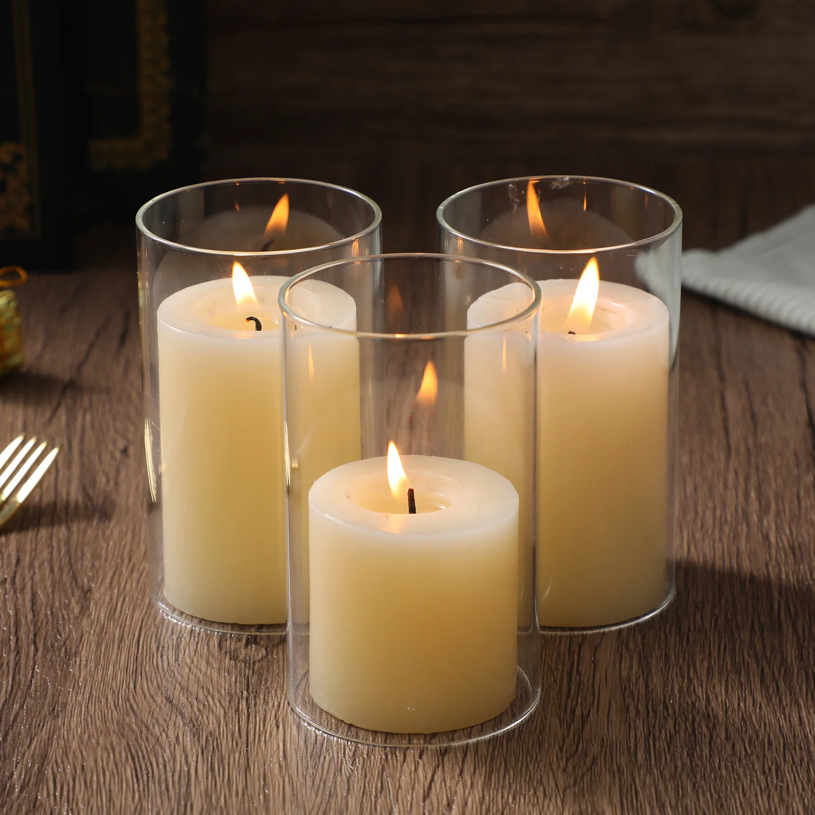 

4Pcs Glass Shade Transparent High Borosilicate Windproof Cylinder Cover for LED Flame Decorative Room Adorn Wedding Decor