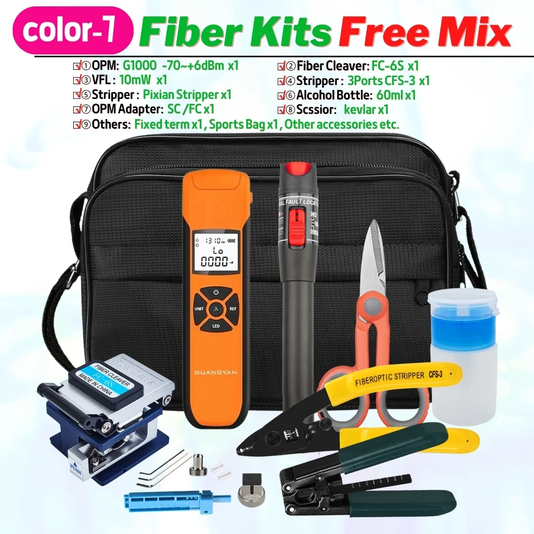 FTTH fiber optic tool kit With Cleaver SKL-6C/FC-6S G10 Optical Power Meter 10MW Visual Fault Locator otdr with Stripping Pliers