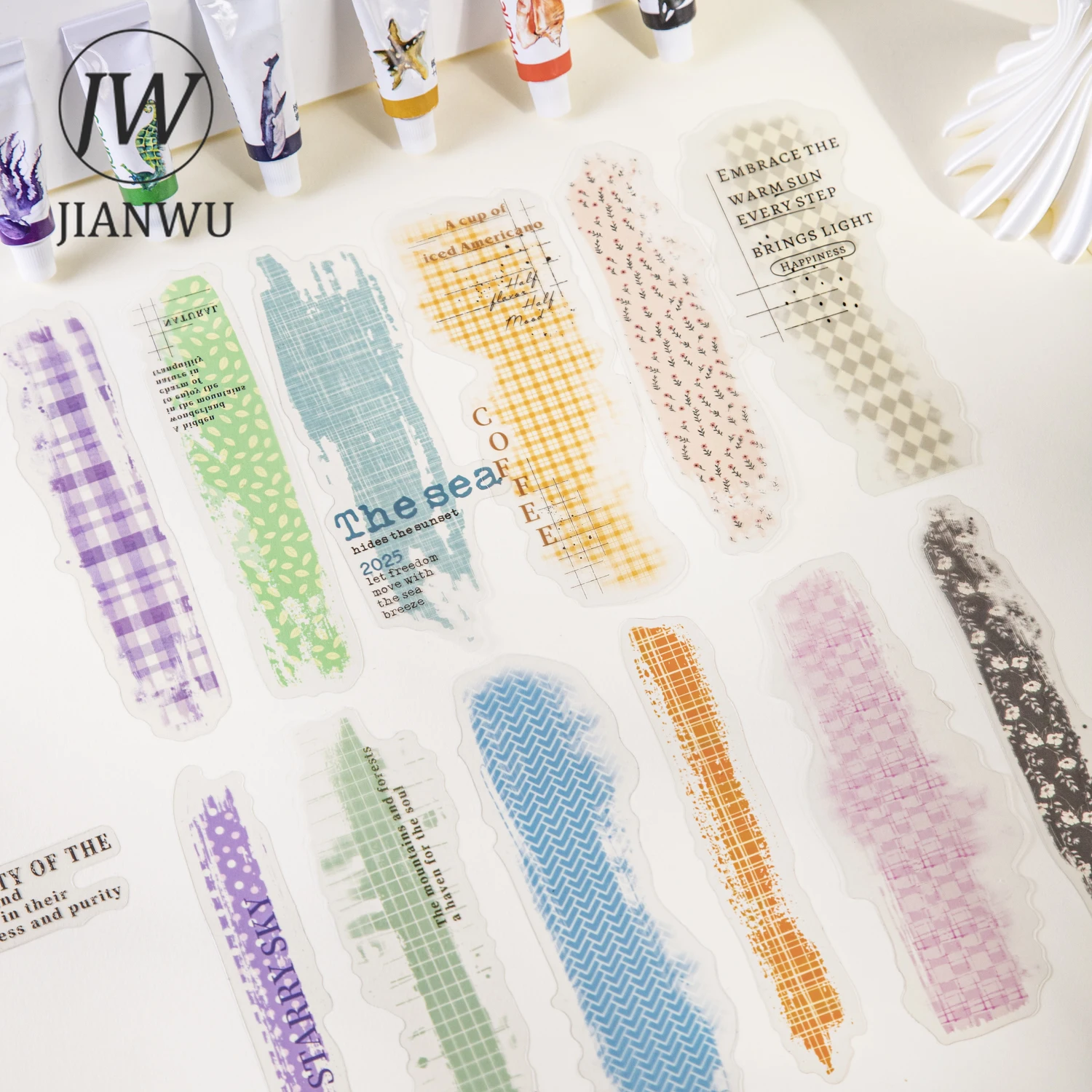 

JIANWU красочная клетчатая серия, винтажная акварельная размазка, пейзажный материал, коллаж, наклейка для домашних животных, креативные канцелярские принадлежности для журнала «сделай сам»