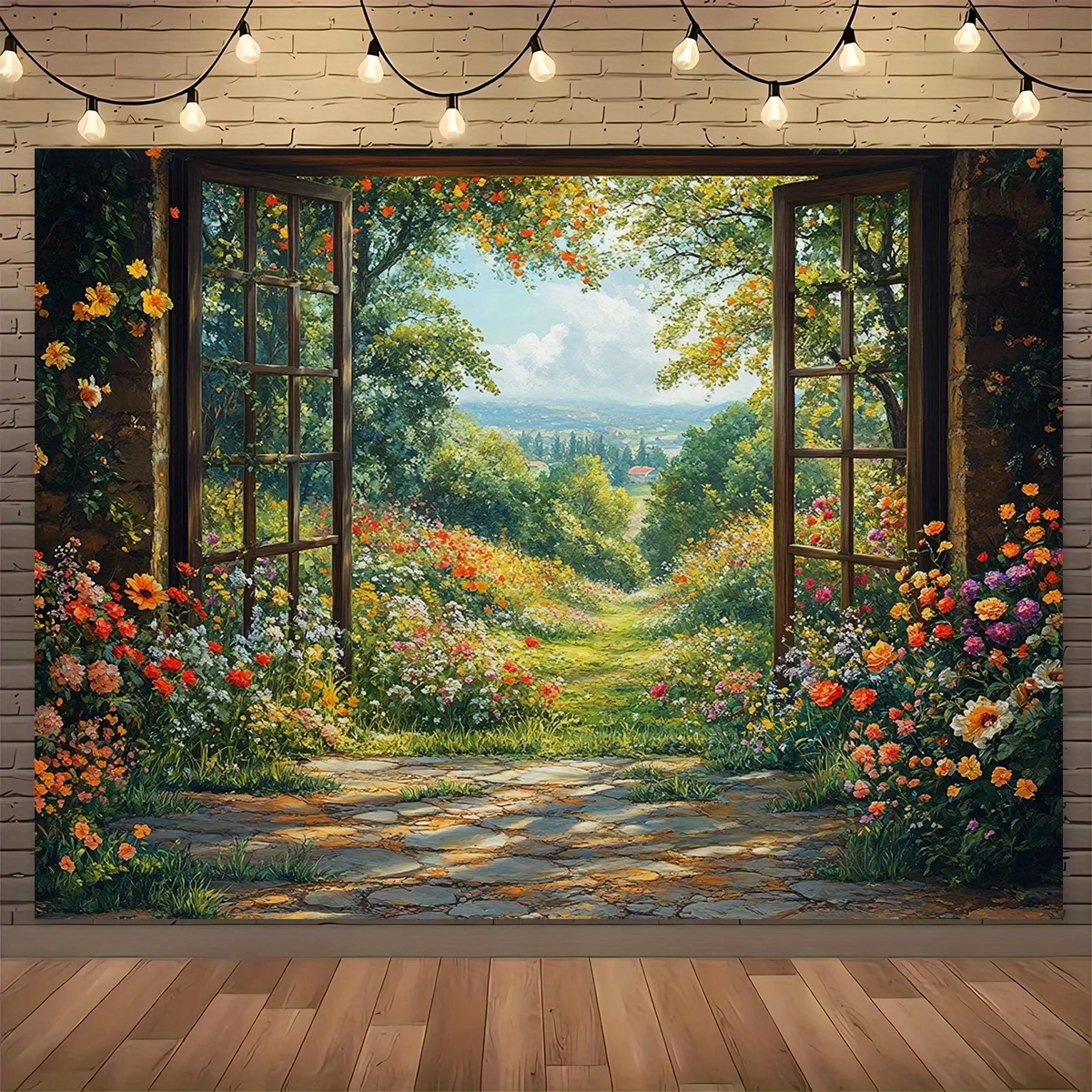 1-teiliger Gartendurchgang, Blumen- und Baumhintergrundstoff, friedliches und natürliches Design, Hochzeit, Geburtstag, Abschlussfeier