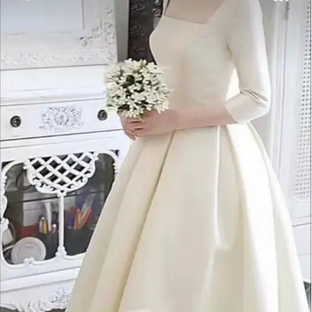 2024 new simple and thin style bride small welcome dress satin long-sleeved light wedding dress