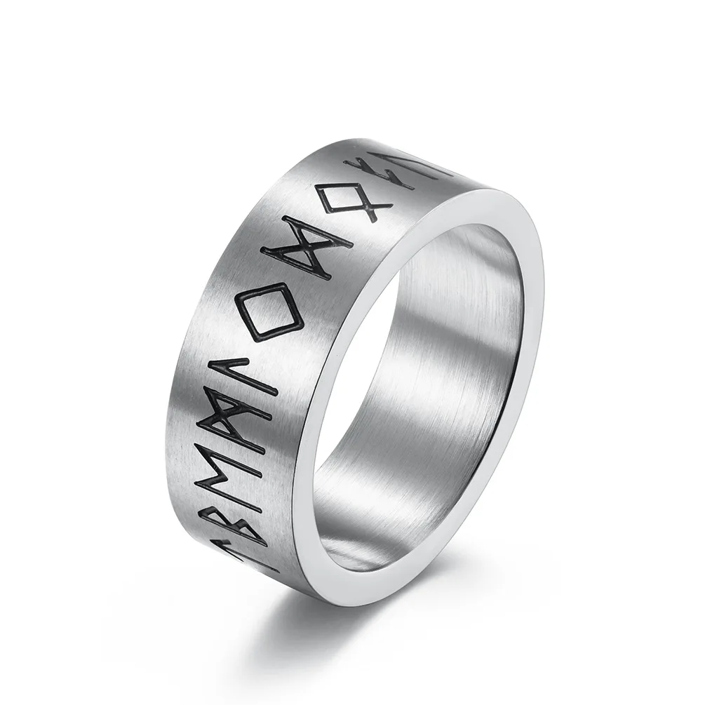Vintage Stainless Steel Minimalist Viking Runes Ring Men\'s Punk Cool Black Gold Color Band Rings Dropshipping