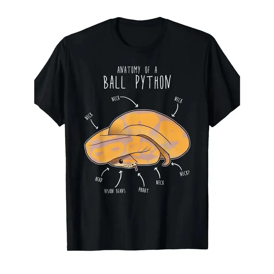 Humorvolles Bananen-T-Shirt für Ballpython-Anatomieliebhaber - Ein rotes Grafik-T-Shirt für Reptilien-Fans mit beschriftetem Diagramm einer Schlangenkaserne