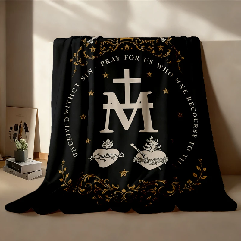 Mary Catholic Flannel Blanket, Marian Devotion Flannel Throw, Immaculate Heart Christian Warm Blanket, Catholic Religiou