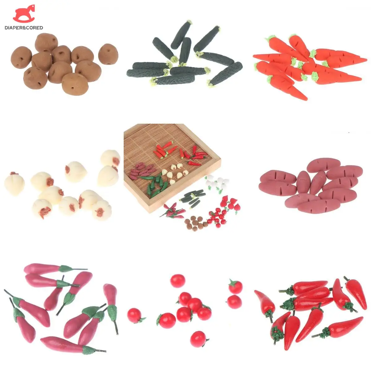 

10Pcs/set Miniature Vegetable Mini Cucumber Eggplant Tomato Carrot Pretend Play Toy Dollhouse Food For Kitchen Supermarket