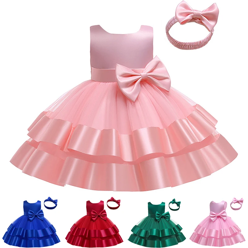 1 2 3 4 5 6 Years Baby Girls Dress Cute Big Bow Fashion Summer Mesh Little Princess Dress Christmas Birthday Party Kids Clothes