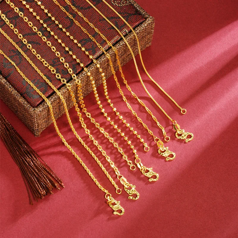 

Luxury 24K 9999 Pure Gold real gold Women's Water Wave Snake Bone Twist Necklace