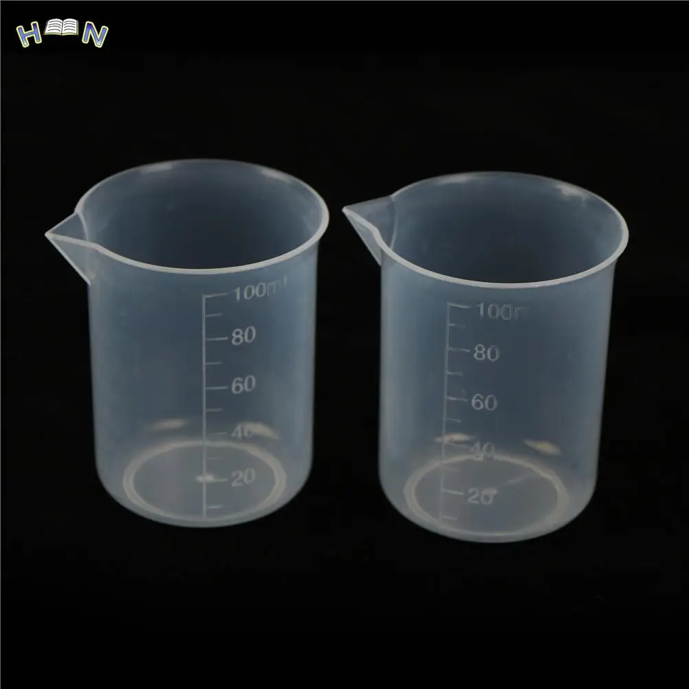 2PCS 100mL plastic transparent Beaker Set  School Laboratory Study Supplies Graduated Borosilicate Glass Beaker