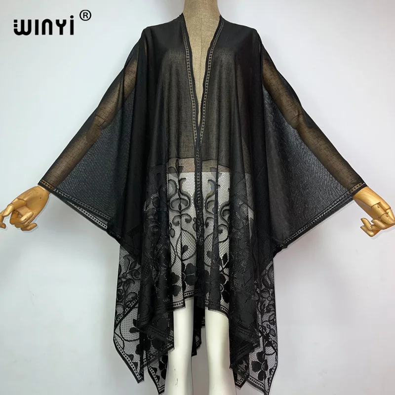 WINYI 2023 África Biquíni Cover-ups Boêmio Monocromático jacquard casaco Mulheres Verão maxi Perspectiva sexy beach cover up