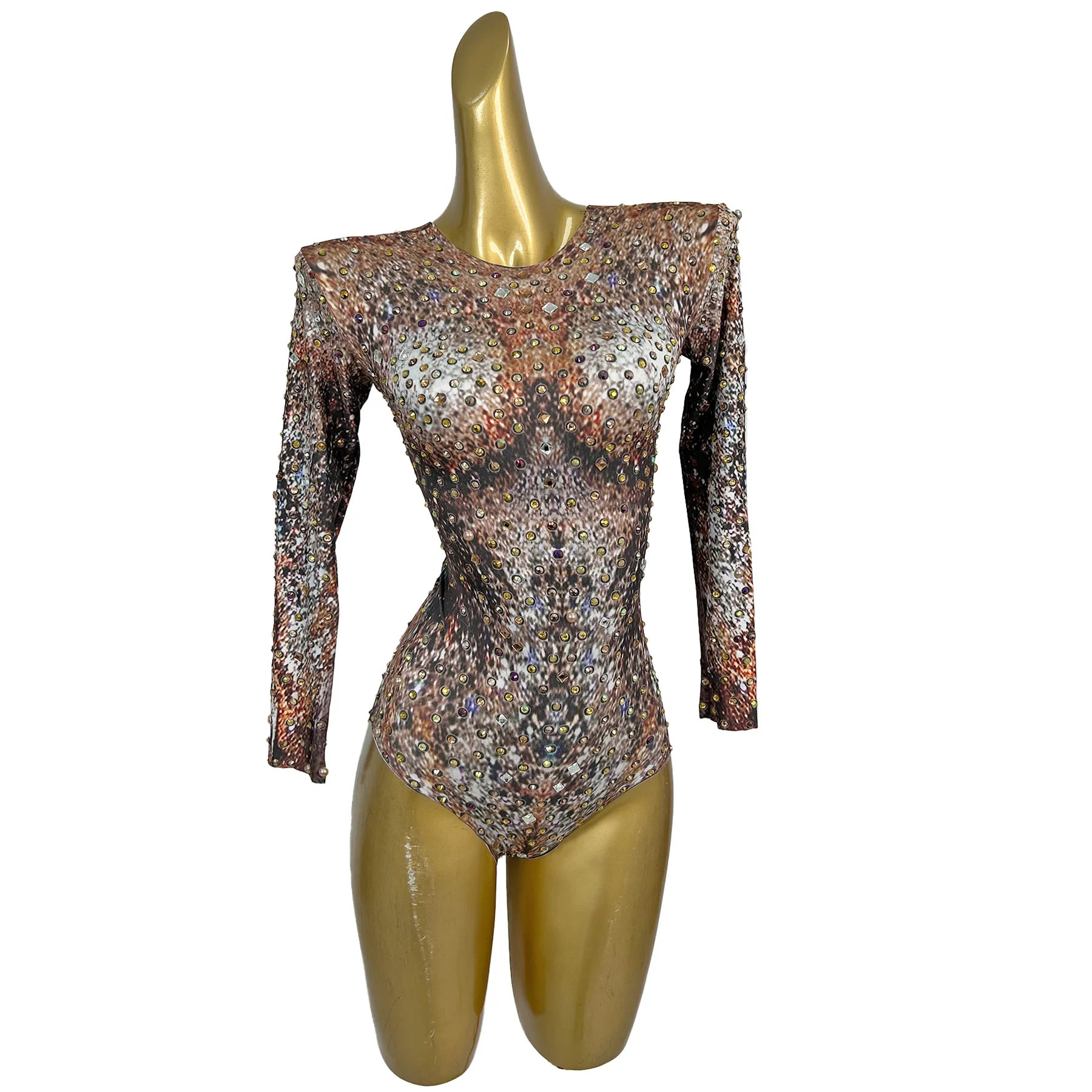 

Yunshi High Elasticity Women Jumpsuit Shorts Colorful Printed Rhinestones Sexy Bar Performance Outfit Birthda Prom Dress