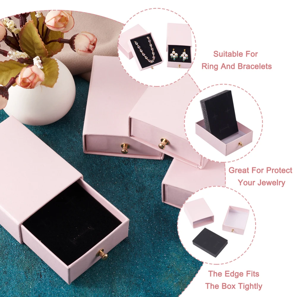 10/15 Sets Square/Rectangle Paper Drawer DIY Jewelry Box with Brass Rivet for Rings Bracelet Necklace Gift Packaging Container