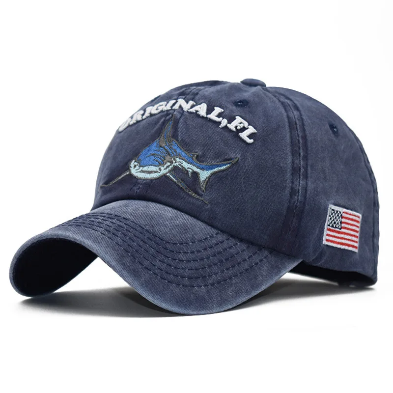 Fashion Letters Shark Embroidery Baseball Cap for Men Women Vintage Summer Caps Washed Cotton Soft Sun Hats Outdoor Dad Hats