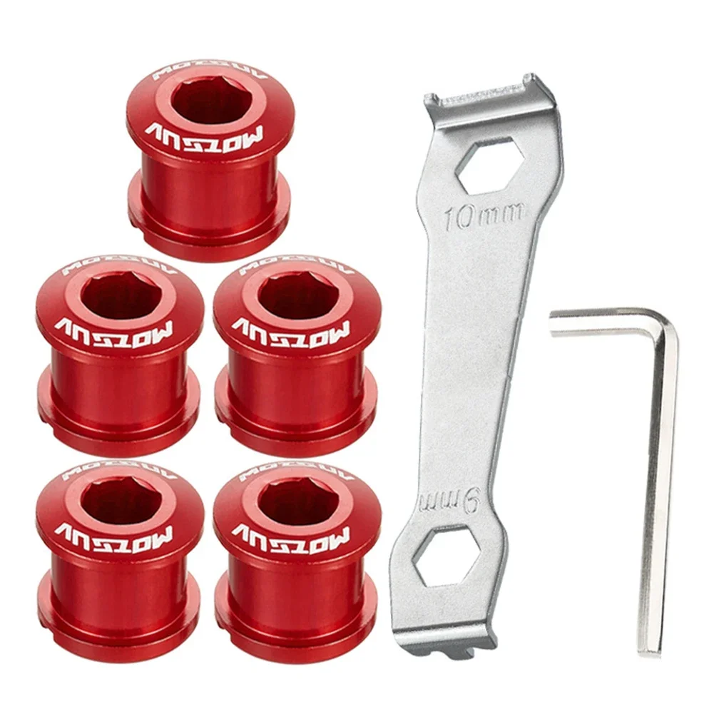 

5pcs Bike Bicycle Single Chainset Chainring Bolts Anodised With Wrench Tool Aluminum Alloy Color Crankset Screws Cycling Parts