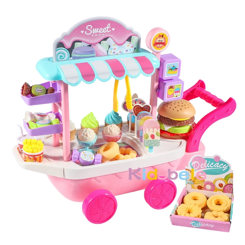 Toys Pretend Play Set Mini Ice Cream Candy Trolley Ice Cream Shopping Cart House Play Educational Car Truck Cart Brain Game Kids