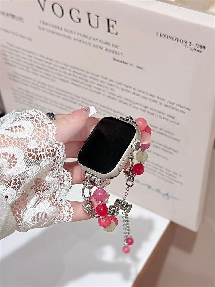 

Усовершенствованный ледяной прозрачный жемчужный металлический ремешок для часов 38 мм, 40 мм, 41 мм, 42 мм, 44 мм, 45 мм, 49 мм, модный ремешок ручной работы