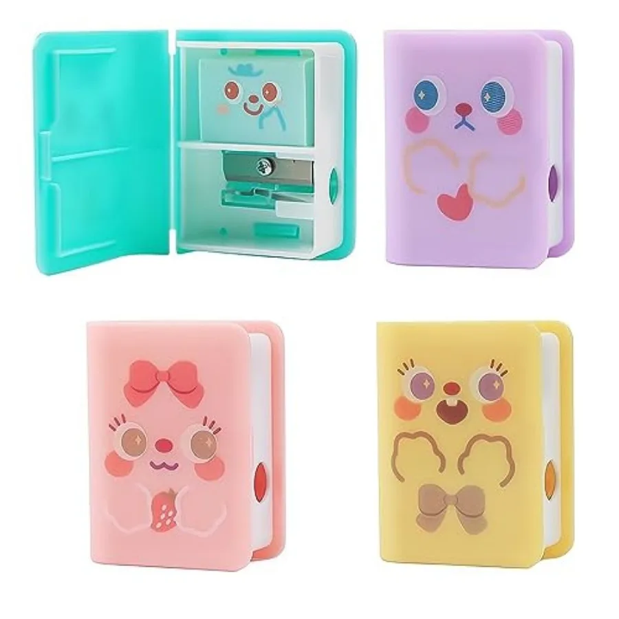 

4 pcs Dual Purpose Book Pencil Sharpener Eraser, Cute Cartoon Student Eraser Pencil Sharpener