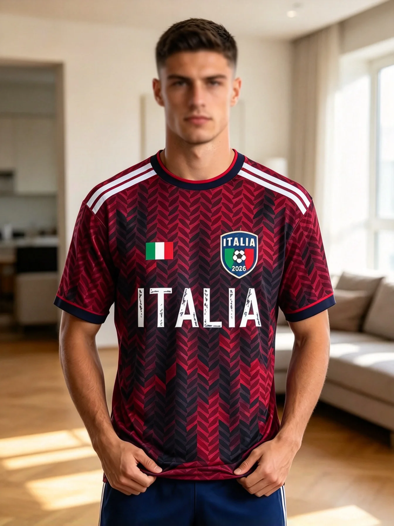 Men's ITALIA Football Jersey, Short Sleeve Breathable Sport Soccer T‑Shirt, Casual Streetwear For Sports Training Fan Match Tops