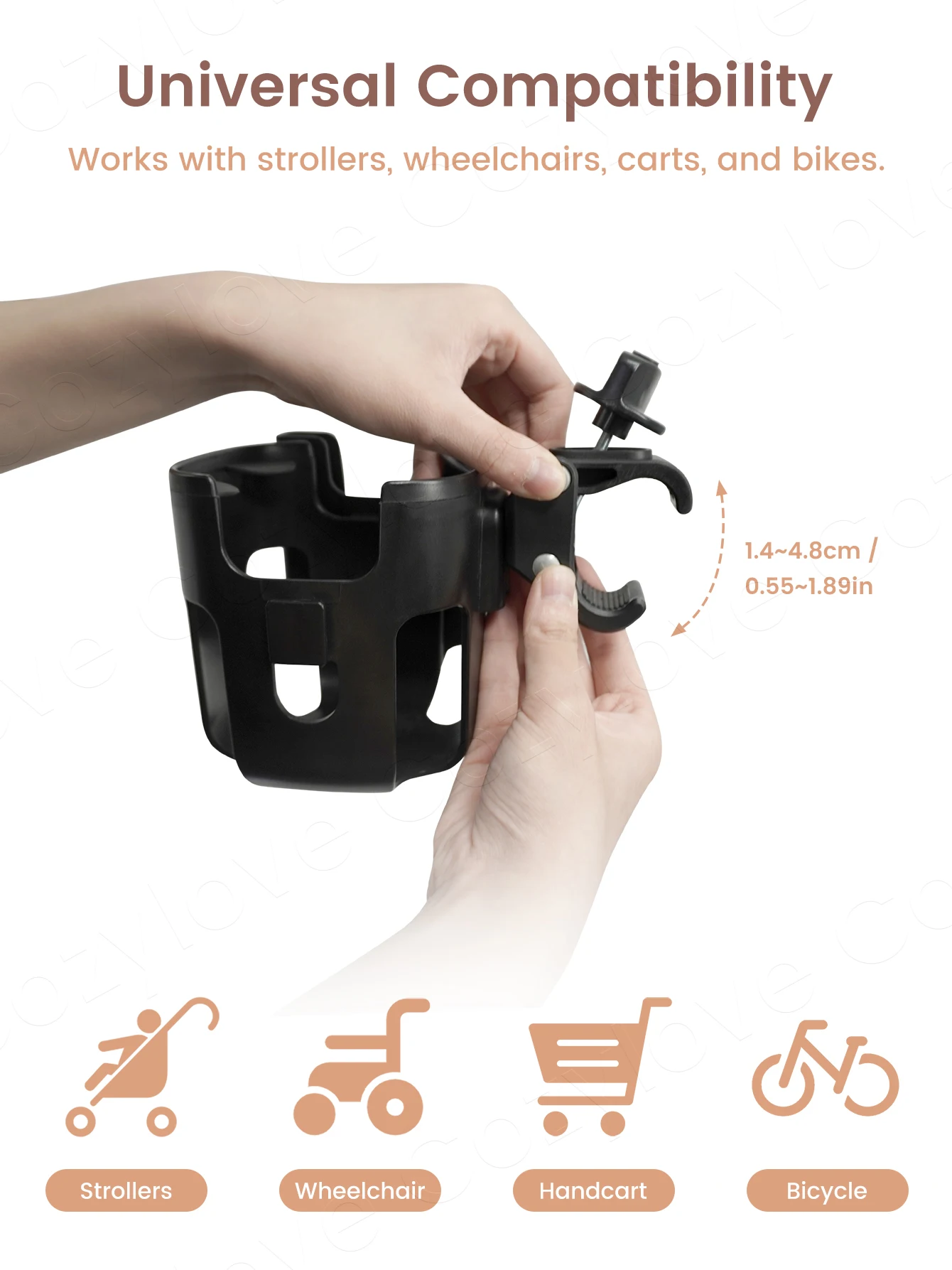 Porte-gobelet de poussette de grande taille avec fente pour téléphone, amovible et 360 °   Rotation pour la plupart des chariots, marcheurs et vélos