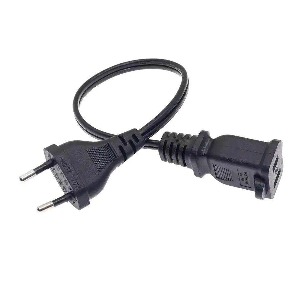 1PCS European 2 Pin Male Plug to USA Female Power Adapter Cable,EU Male to US Nema 1-15R Power Adapter Cord 30cm