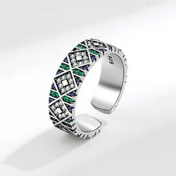 New Arrival Elegant Colorful CZ Zircon Star Thai Silver Female Open Ring Jewelry For Women Christmas Gifts No Fade
