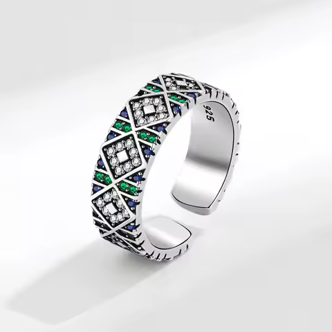 New Arrival Elegant Colorful CZ Zircon Star Thai Silver Female Open Ring Jewelry For Women Christmas Gifts No Fade