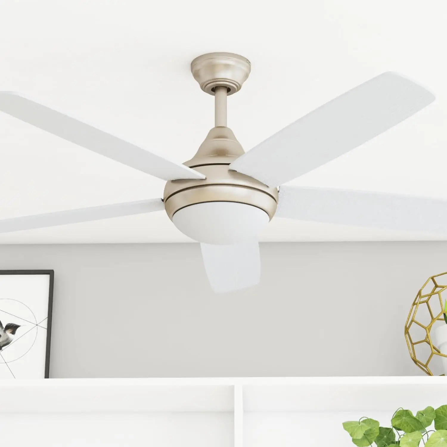 Prominence Home 51474-01 Ashby Ceiling Fan with Remote Control and Dimmable Integrated LED Light Frosted Fixture, 52