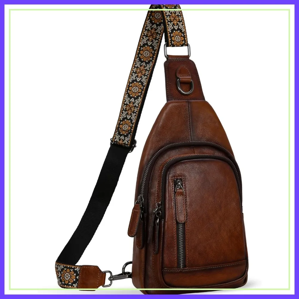 

Leather Sling Bag for Women Crossbody Multi-Pocket Travel Fanny Pack Stylish
