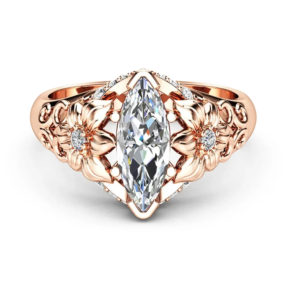New Classic Solitaire Ring with Marquise Shape Cubic Zirconia Prong Setting Cocktail Party Rings for Women Girls Size 6-10