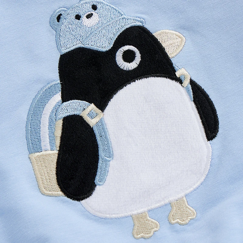 Camisola de manga comprida bordado pinguim, Calças elásticas com arco 3D, Roupa de outono Little Boy