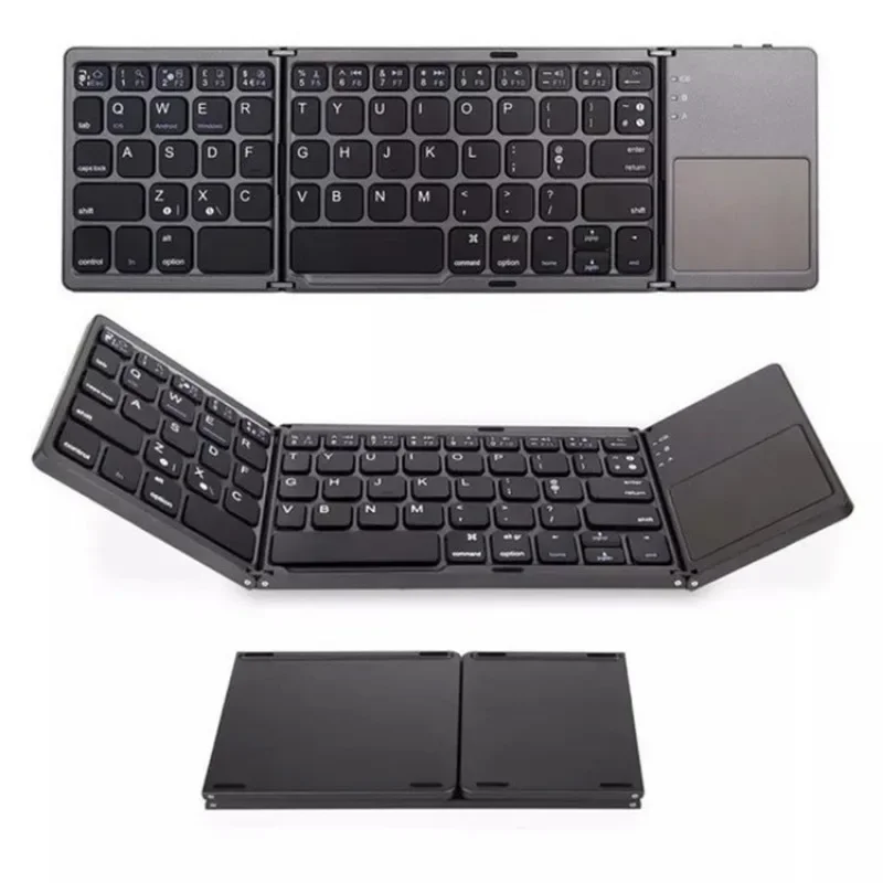 63-key Portable Ultra-thin Wireless Mini Triple Folding Bluetooth Keyboard B033Type-c Charging Port with Touchpad Keyboard