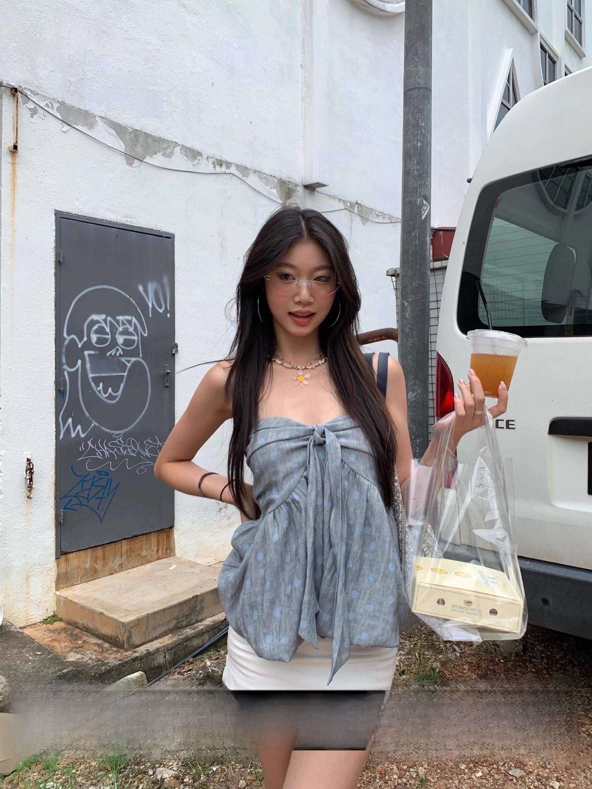 

Fortunee: Новинка лета! Сенсационный дизайн. Изящный топ-бюстье с завязками и принтом в горошек для женщин.