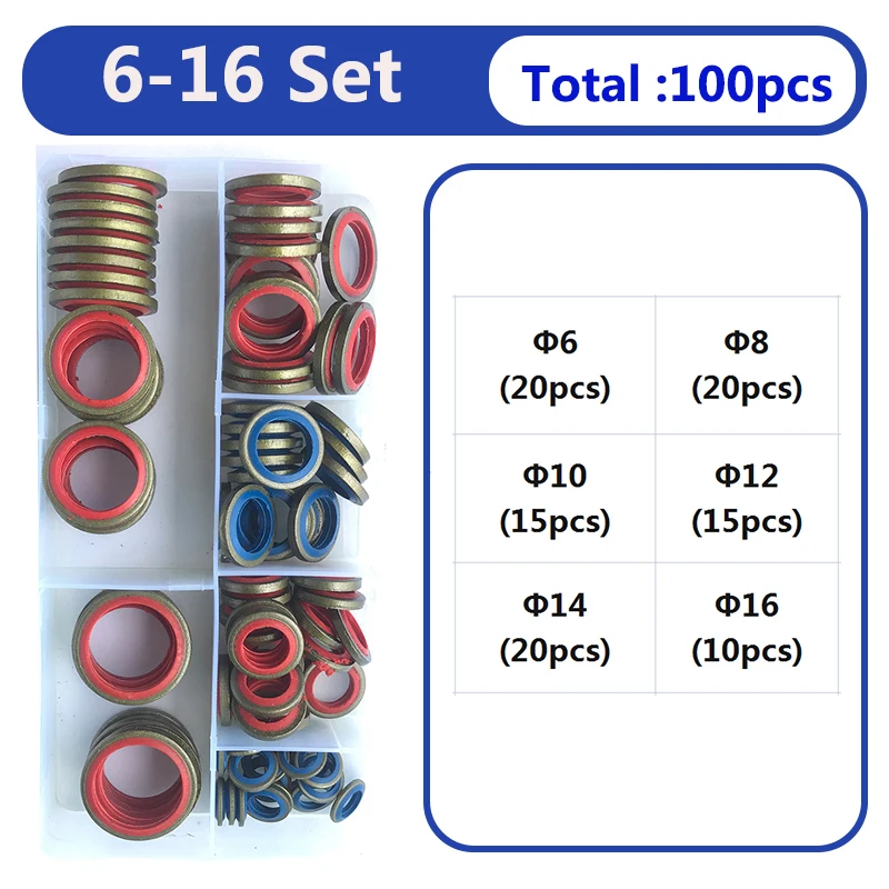 High Press Hydralic Rubber Oil Pip Bonded Washer 100/245pcs NBR Metal Seal Ring Drain Plug Gasket  Fit Combined Sealing Ring Set