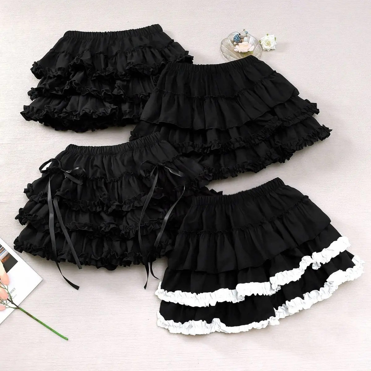 NONSAR Lolita Subculture Black Ballet Skirts Women Y2K Punk Pumpkin Crinoline Skirts Vintage Gothic Ruffled Cake Mini Skirt