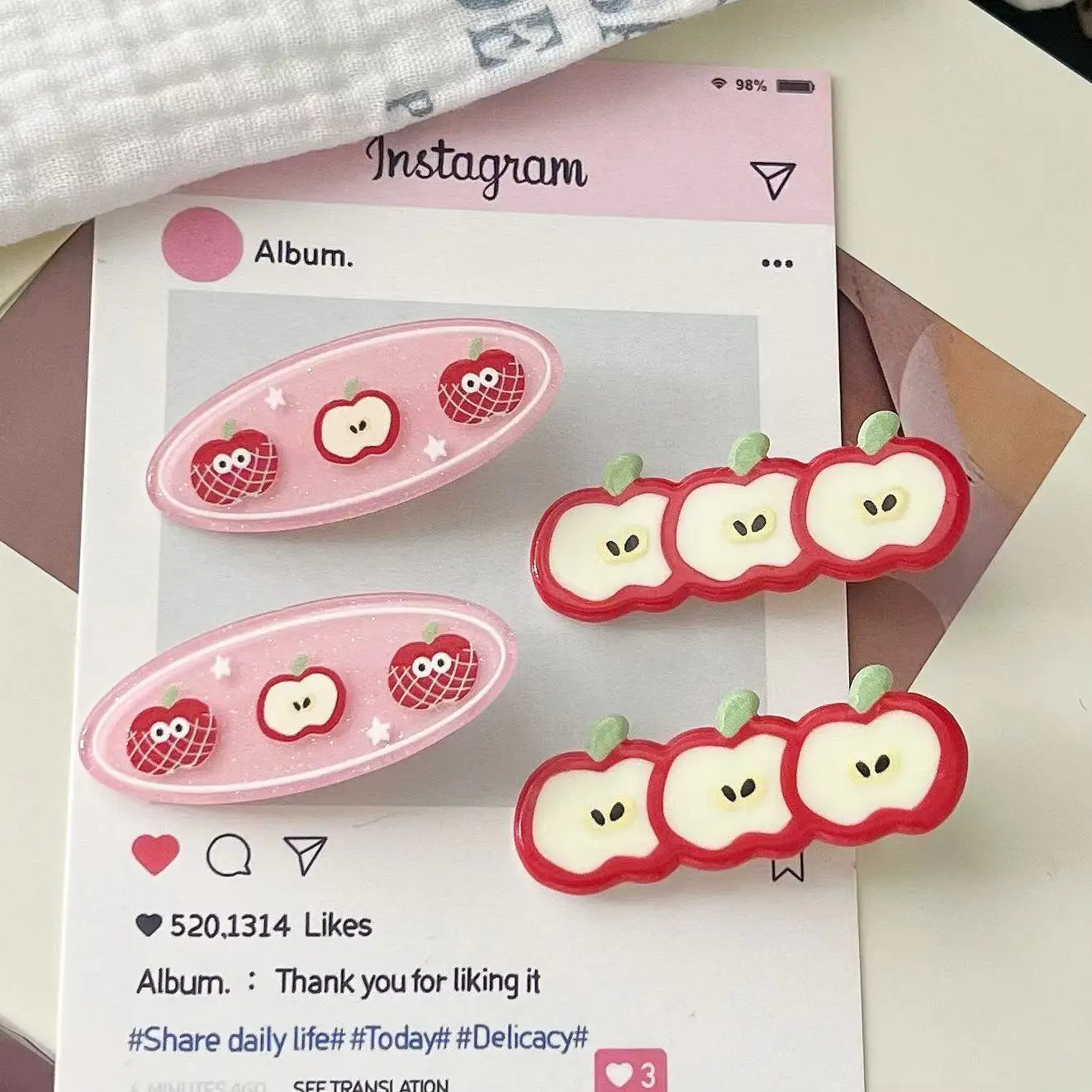 Pinces à cheveux en bec de canard, frange de pomme, fruits mignons, accessoires latéraux ovales pour filles japonaises et coréennes, Fragments de cheveux, 2 pièces