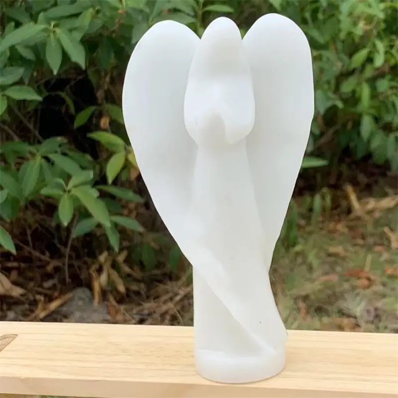 15CM Natural White Marble Jade Angel Carving Crafts Polished Healing Figurine Home Ornament DIY Gift 1PCS