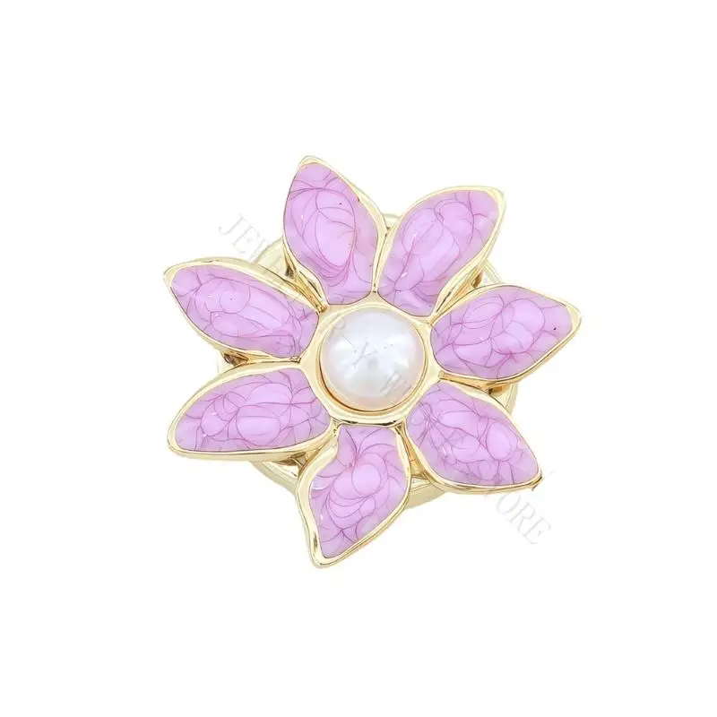 R7UF Zinc Alloy Pearls Cufflink 7 Petal Enamel Flower Button Cover For Formal Wear