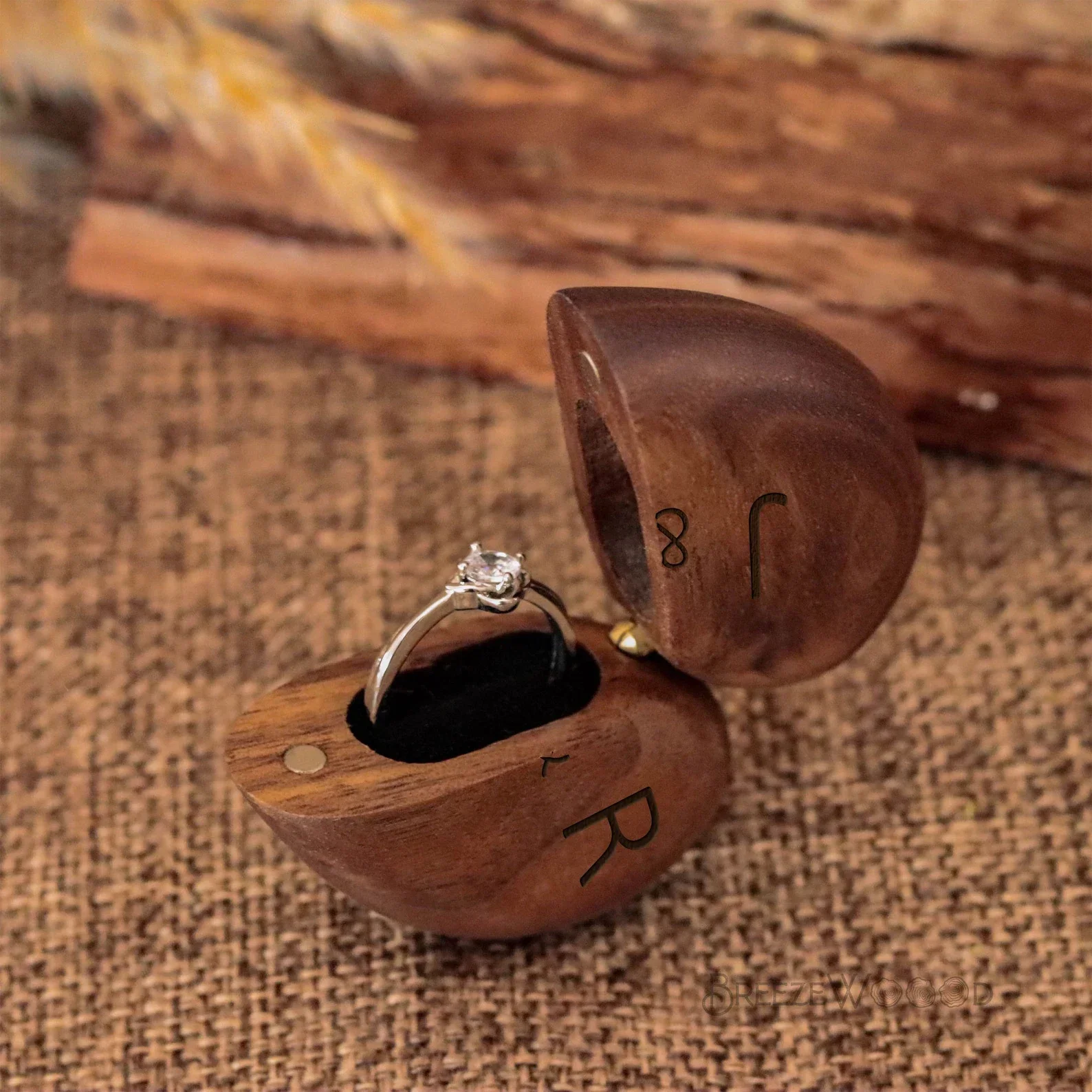 صندوق اقتراح خاتم زفاف خشبي على شكل قلب رومانسي، قابل للتخصيص لحفلات الزفاف، هدية فريدة لحامل المجوهرات #3