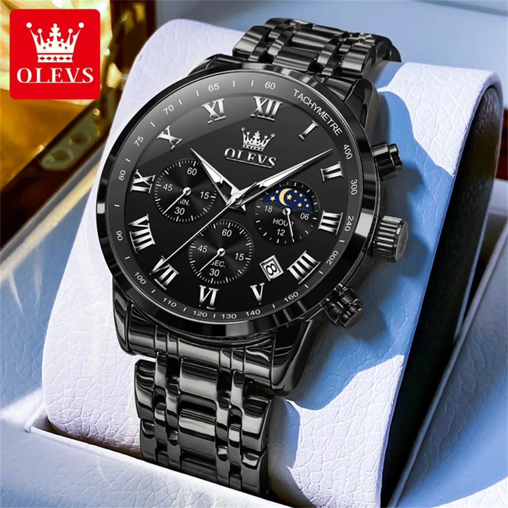 OLEVS 5529 Top Brand Men's Watch Waterproof Luminous Stainless Steel Calendar Window Phase Timing Watch New Quartz Men's Watch
