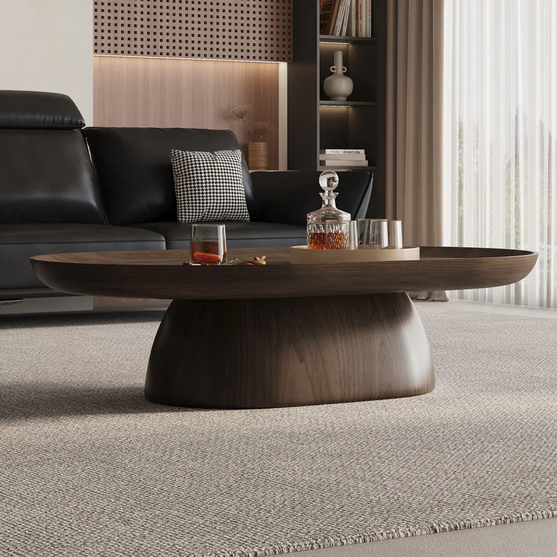 Oval living room small apartment simple household model wabi sandy black walnut table