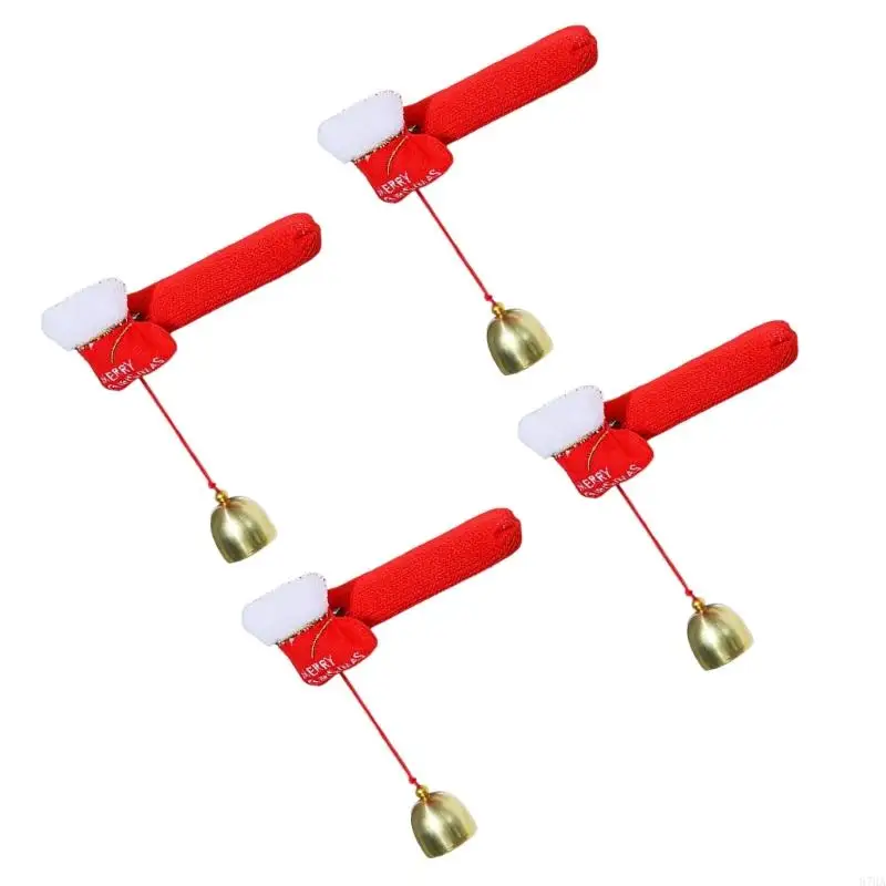 Pack Of 4 Christmas Door Handle Covers with Hanging Bells Festives Door Knob Sleeve Decors For Home Holiday Decoration 87HA