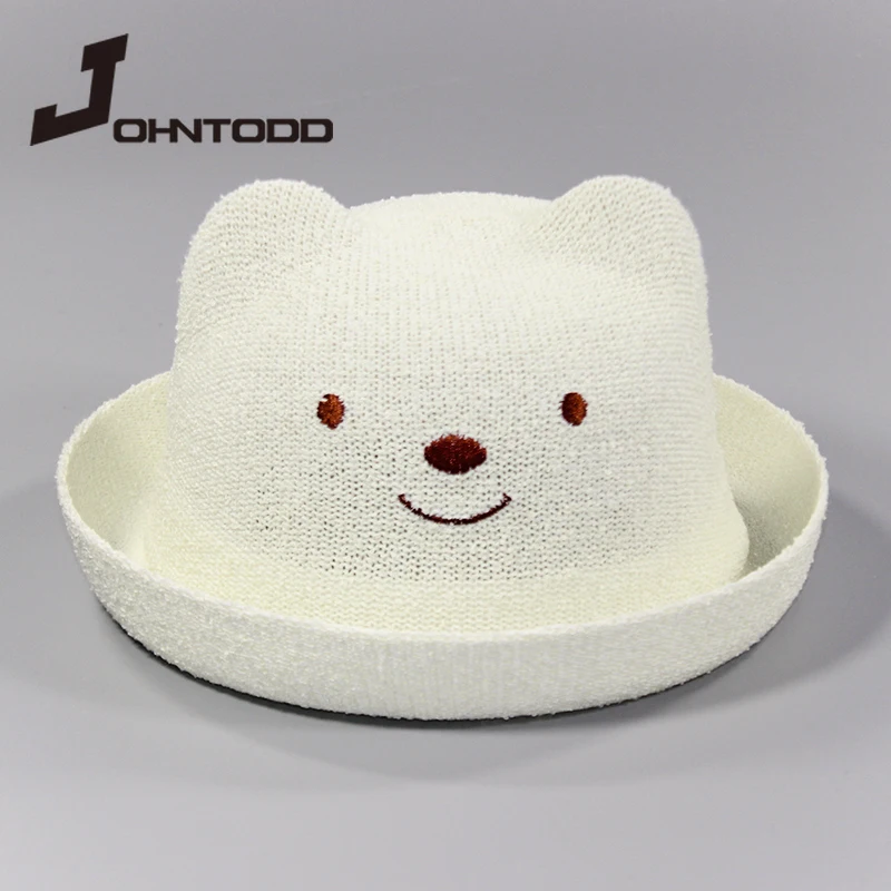 Summer baby hat hat child breathable straw hat kid boy girl hat child cat ear sun hat bear hat cute Toddler hat cap  newsboy cap