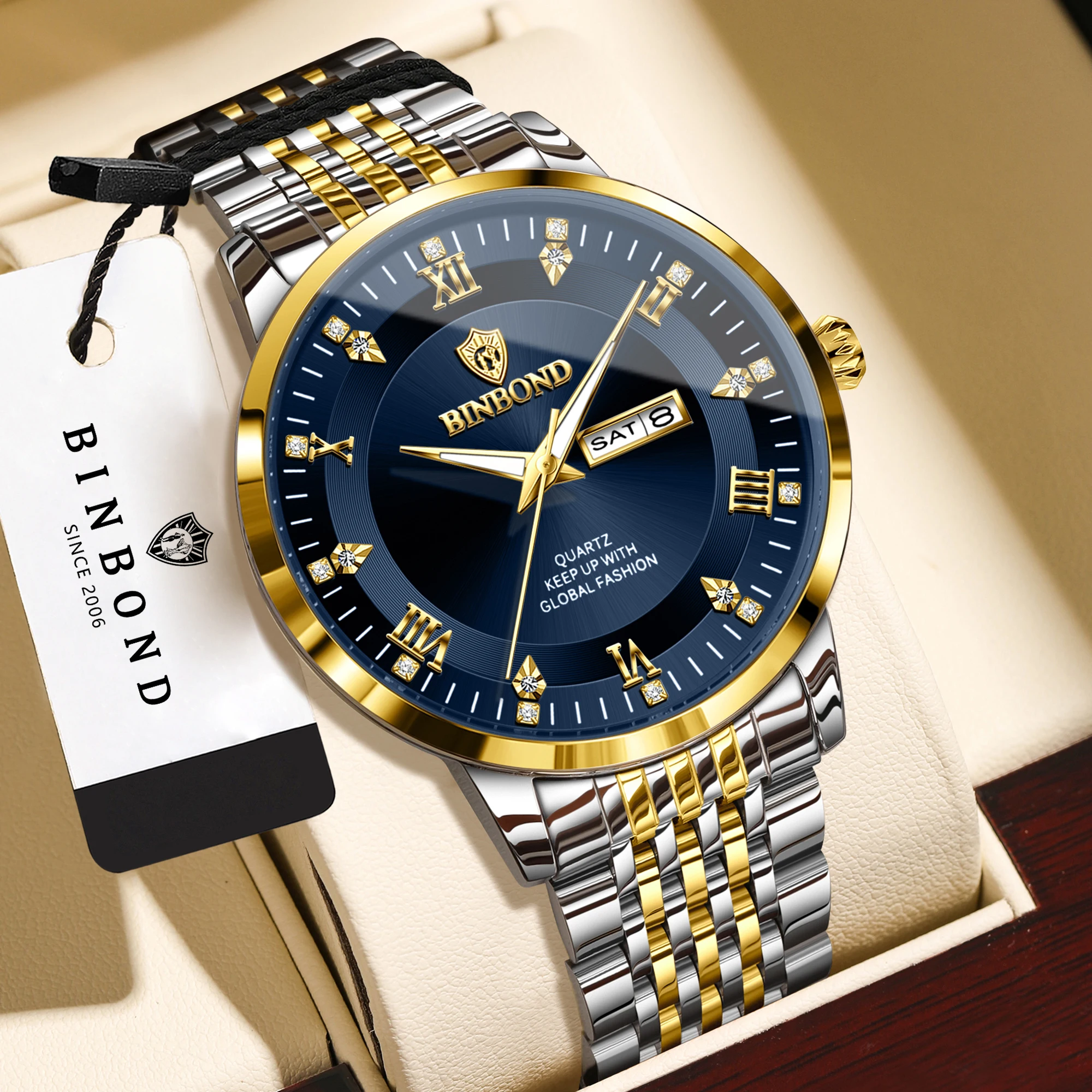 

BINBOND Men's Luxury Quartz Wristwatch Accurate Sturdy Auto Date Luminous Waterproof Week Display Casual ReLOJ