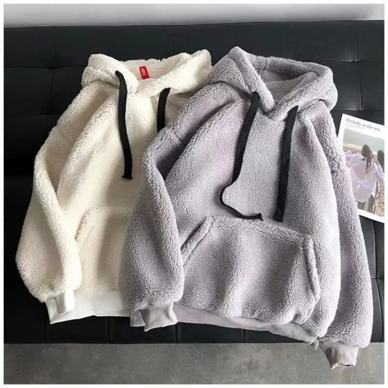 Autumn Winter Sweatshirts Hoodies Women Plush Warm Fluffy Hoodies Loose Thick Hoodie Tops Harajuku Korean Velvet Pullover Y2k