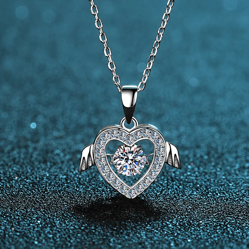 S925 Sterling Silver Moissanite Necklace, Women's Flying Heart Collarbone Chain Plated with Pt950 Gold