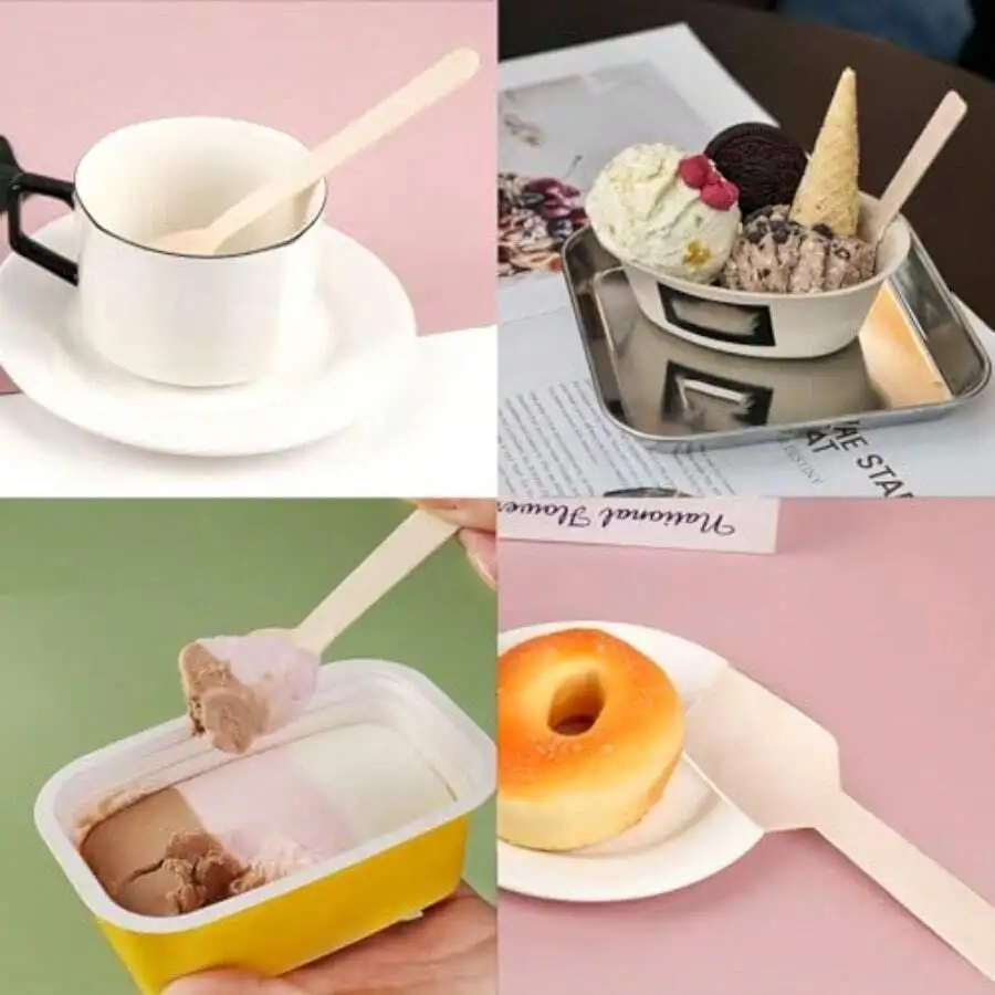 

200 Pcs 4 Inch Mini Wooden Disposable Dessert Spoons For Parties Weddings Camping