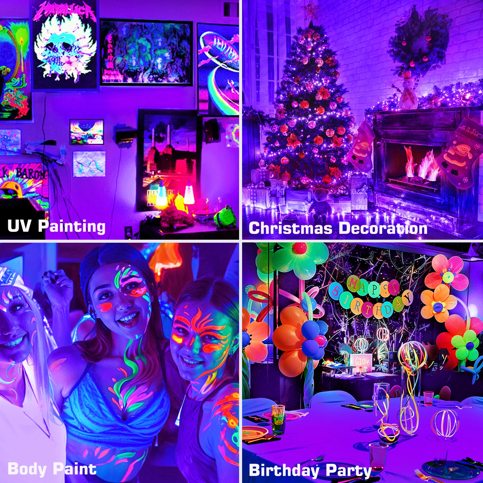 LED UV Black Lights Work Light Stage Blacklight Ultraviolet Flood Effect Light for Halloween Xmas Dance DJ Disco Party