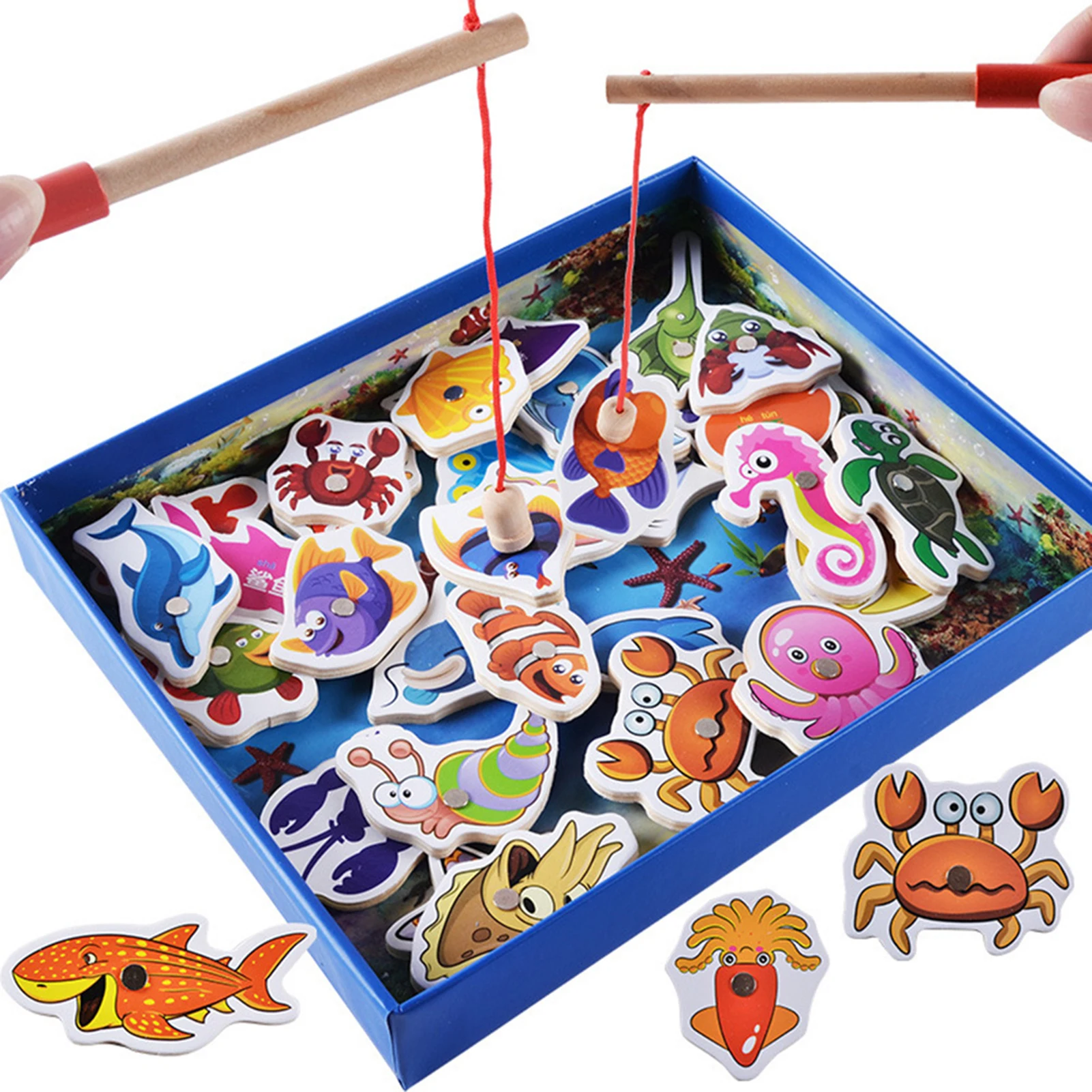 32 PCS Wooden Magnetic Fishing Game For Toddlers Kids Educational Learning Toys