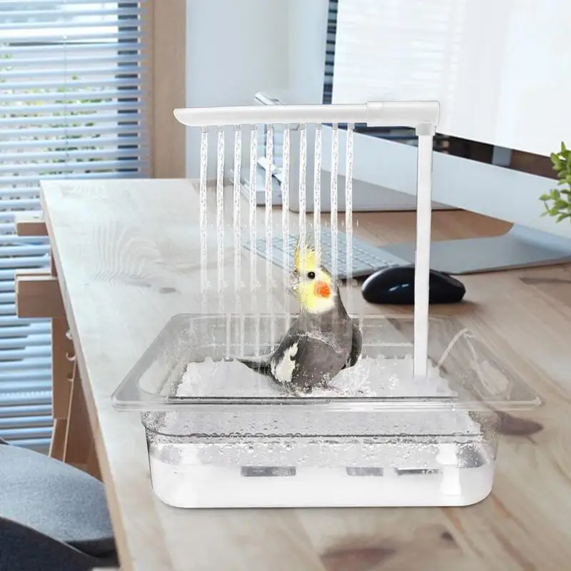 الببغاء دش قفص الطيور حمام نافورة مع رأس دش مريحة التلقائي لعبة لحمام السباحة للحيوانات الأليفة لطيور الحب الببغاء الاستحمام #5