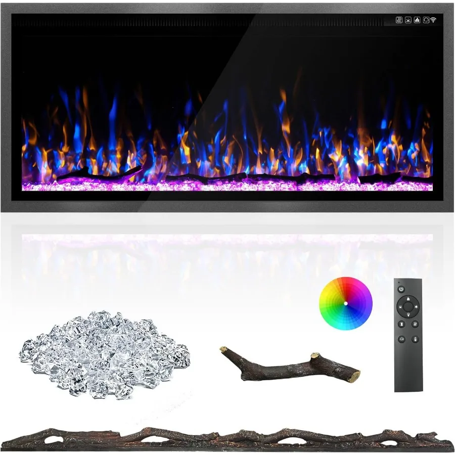 

42-дюймовый электрический камин с алюминиевой рамой для установки встраиваемого или настенного крепления с коряги и кристаллическим бревно Opti